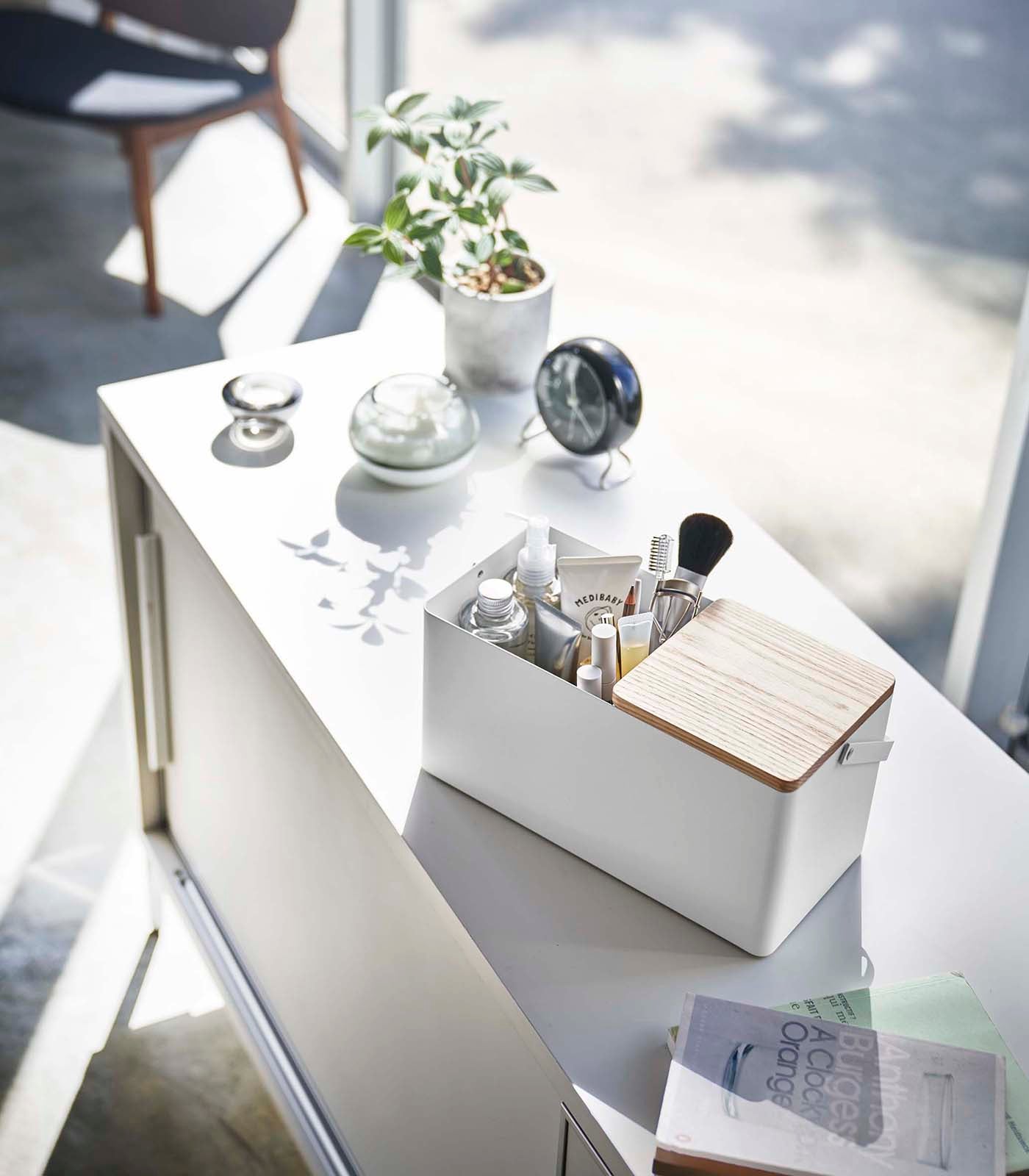 Makeup Organizer with Mirror - Steel + Wood - Image 6