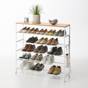 Rolling Five-Tier Shoe Rack (34.25 H) - Steel + Wood