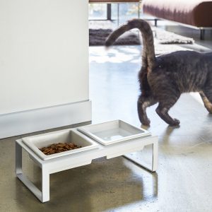 Pet Food Bowl - Tall - Steel + Ceramic