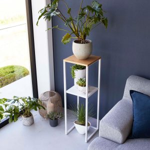 Two-Tier Display & Storage Shelf (31.5 H) - Steel + Wood