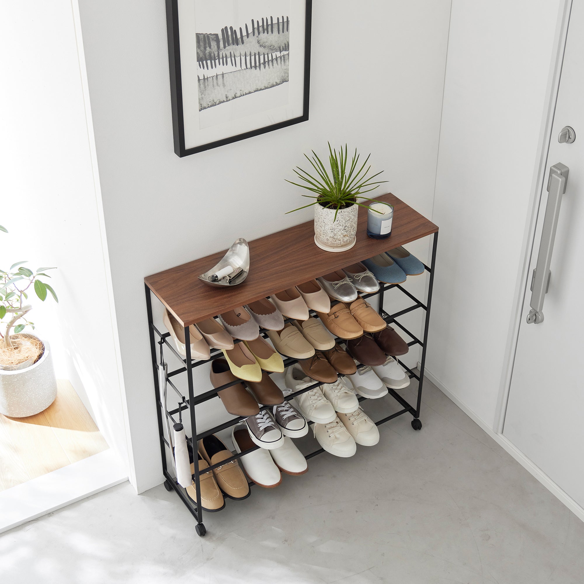 Rolling Five-Tier Shoe Rack (34.25 H) - Steel + Wood - Image 10