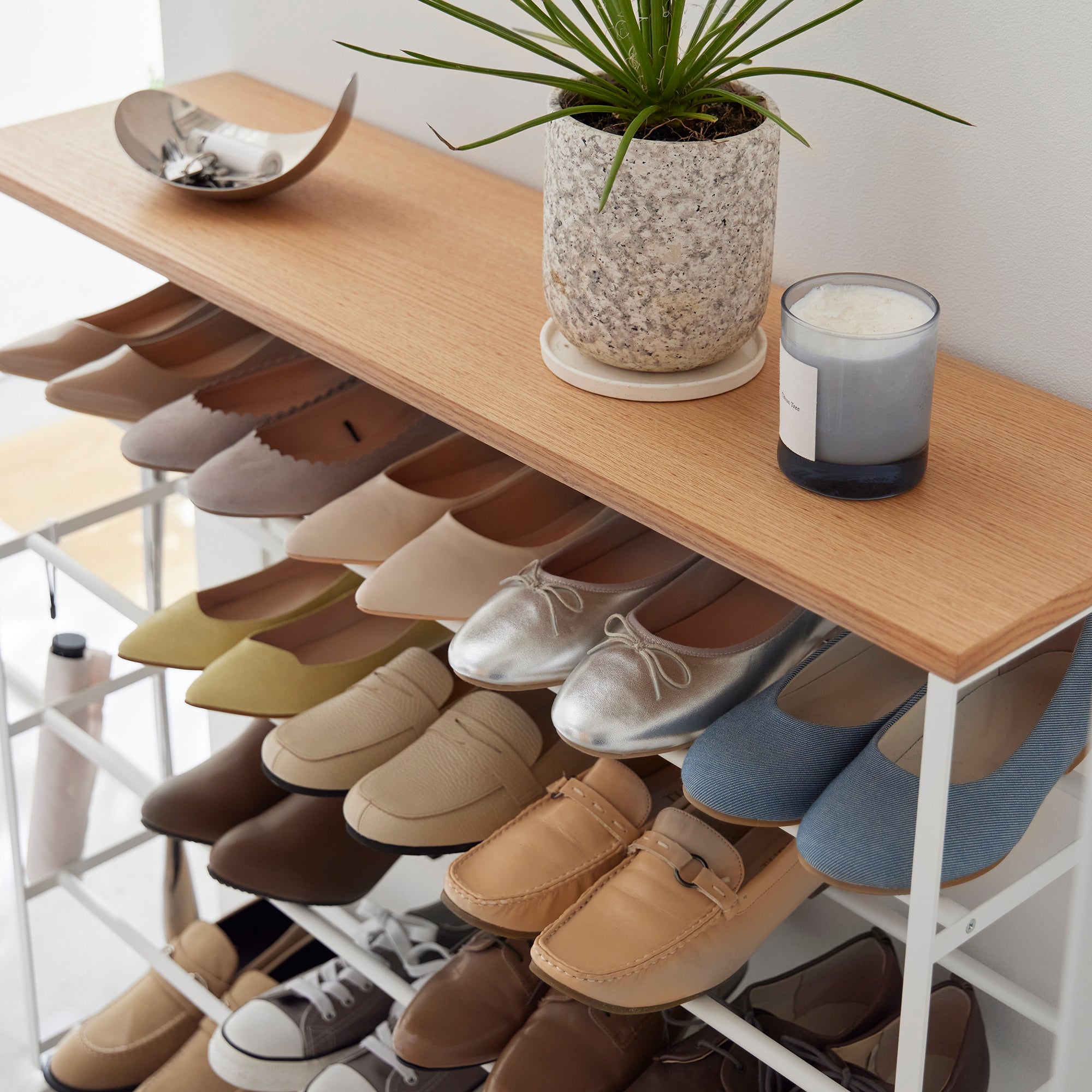 Rolling Five-Tier Shoe Rack (34.25 H) - Steel + Wood - Image 4