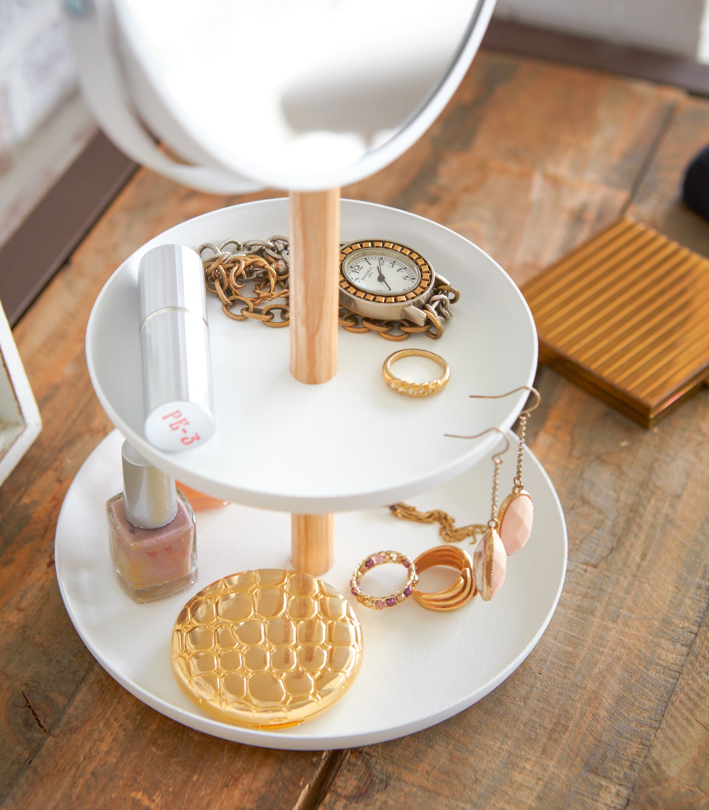 Two-Tier Jewelry Tray With Mirror - Steel + Wood - Image 5