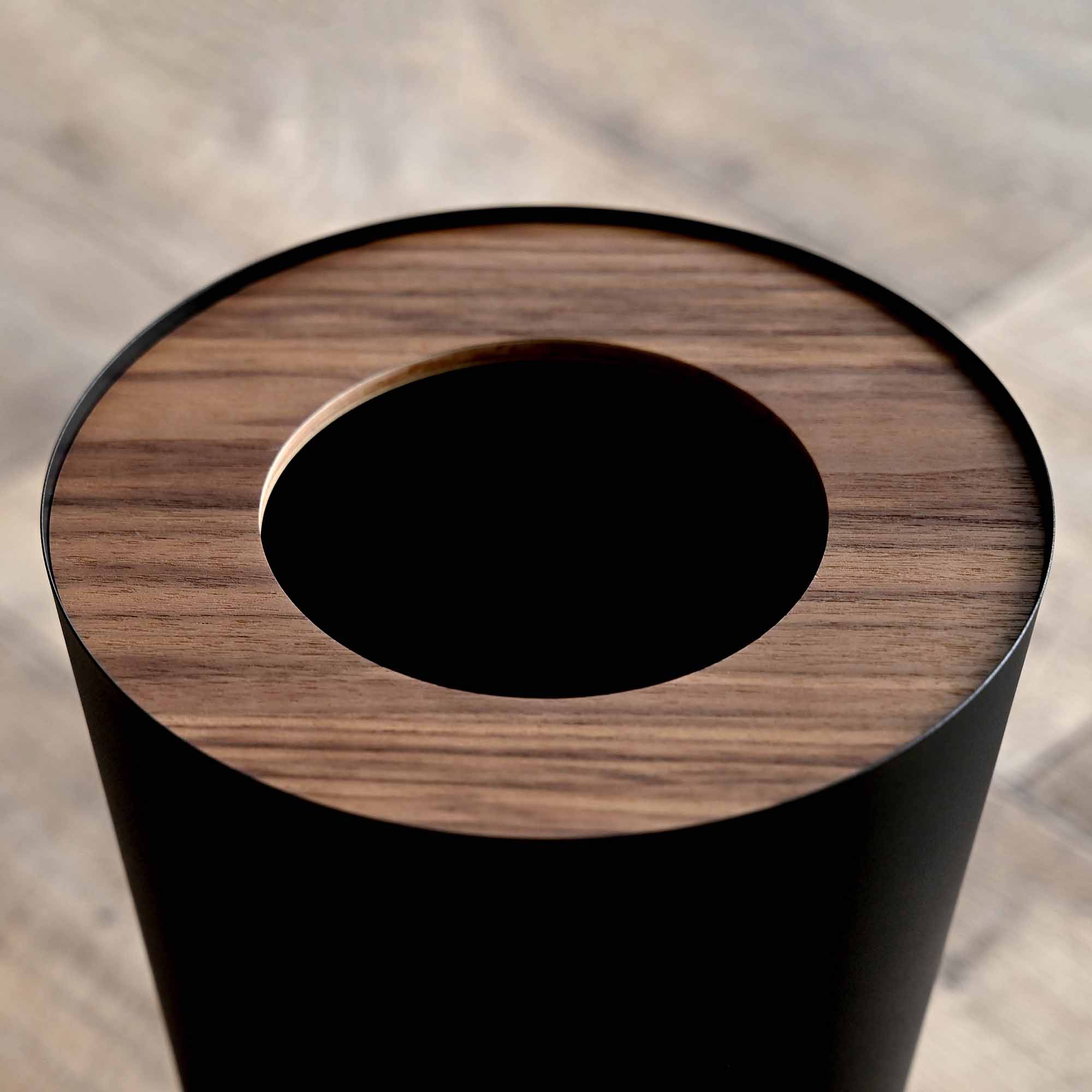 Trash Can - Round - Steel + Wood - Image 12