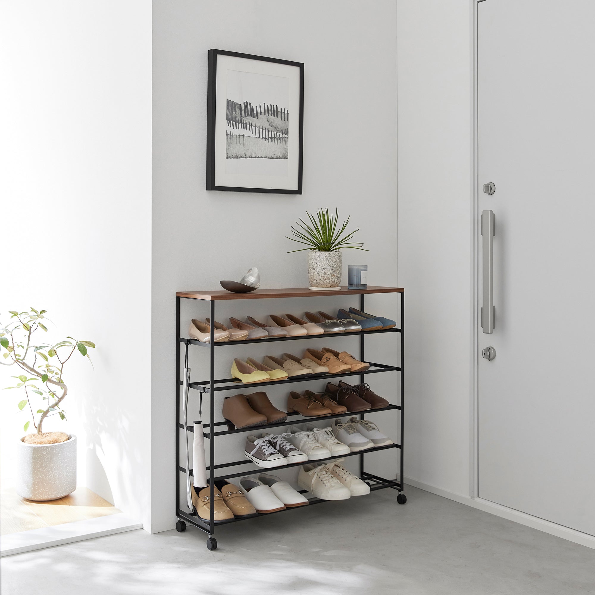 Rolling Five-Tier Shoe Rack (34.25 H) - Steel + Wood - Image 13