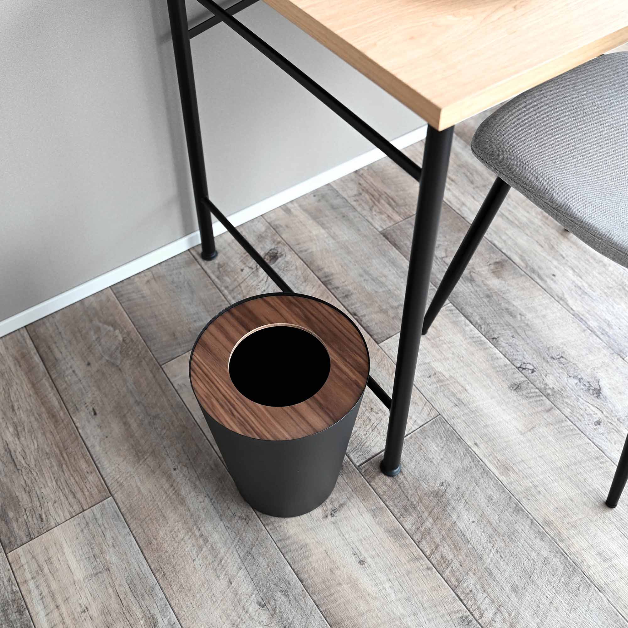 Trash Can - Round - Steel + Wood - Image 11