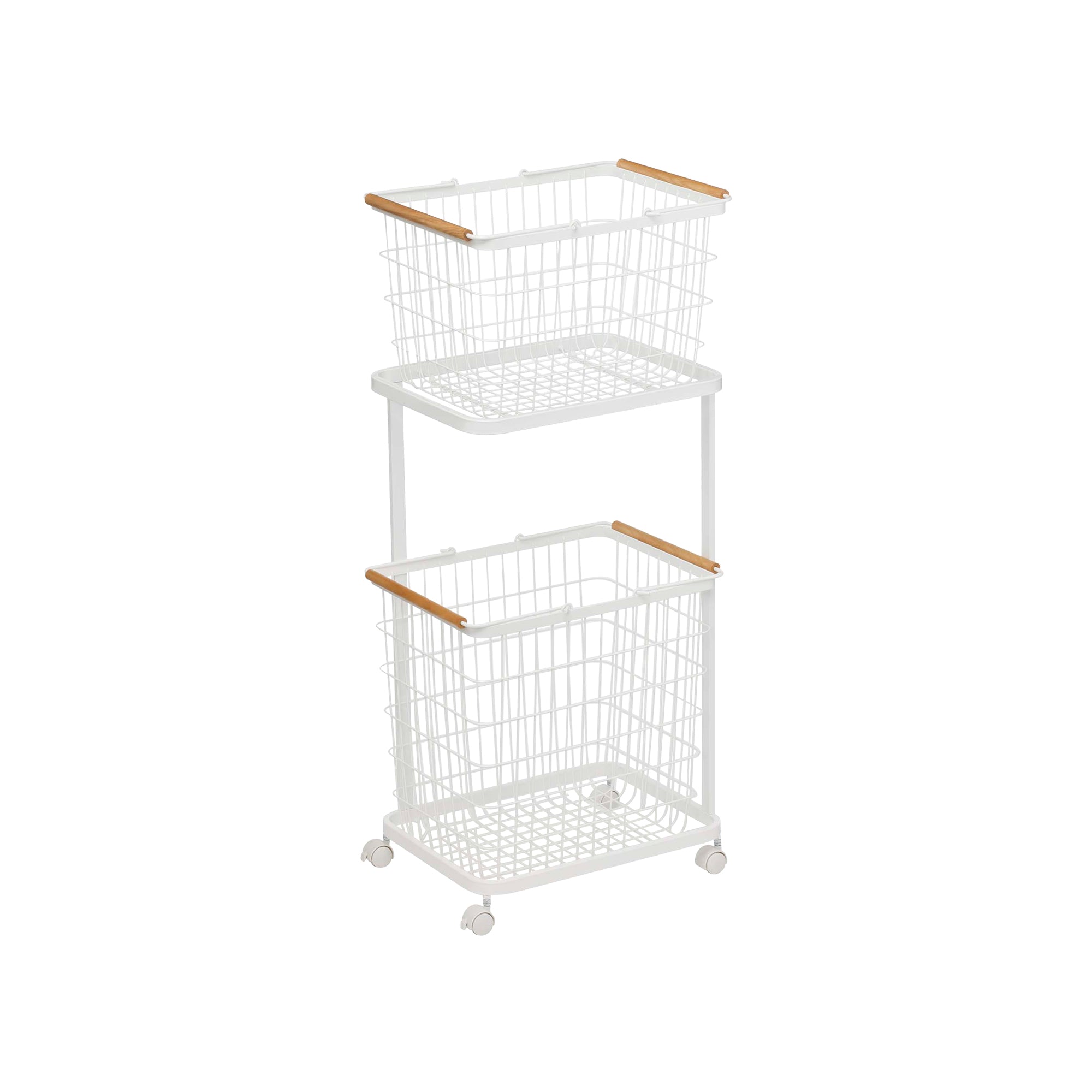 Rolling Laundry Cart + Wire Baskets (38 H) - Steel + Wood - Image 3
