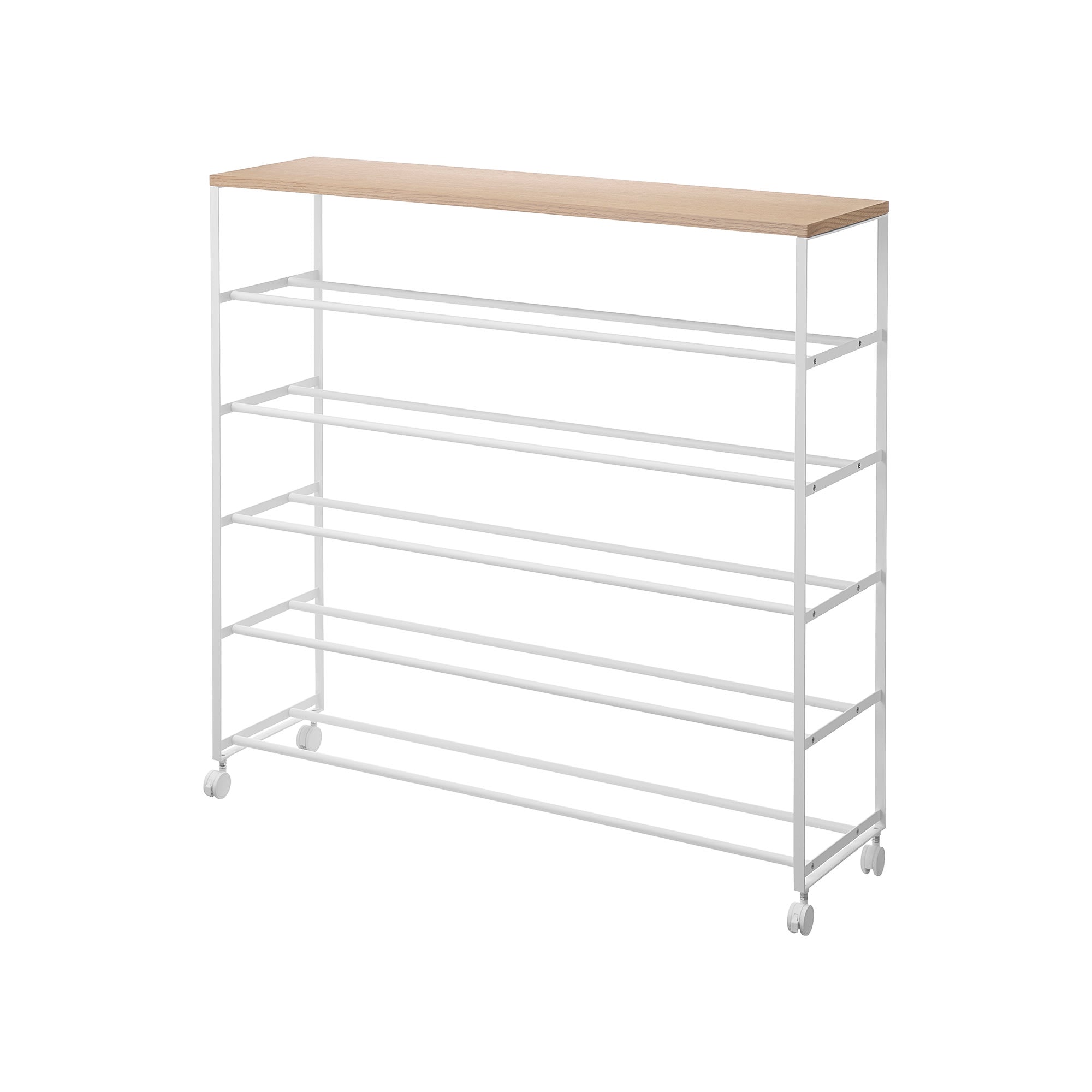 Rolling Five-Tier Shoe Rack (34.25 H) - Steel + Wood - Image 8