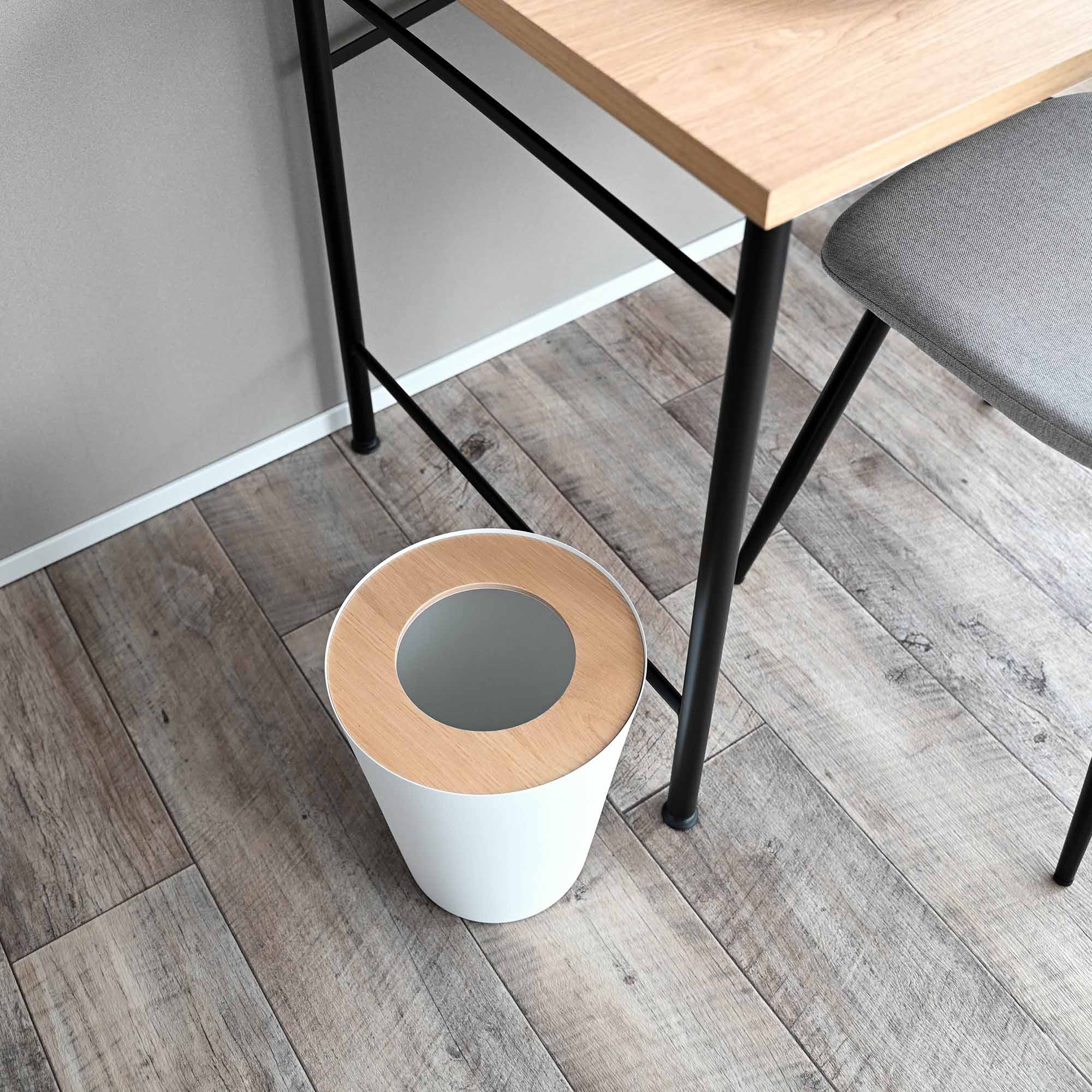 Trash Can - Round - Steel + Wood - Image 3