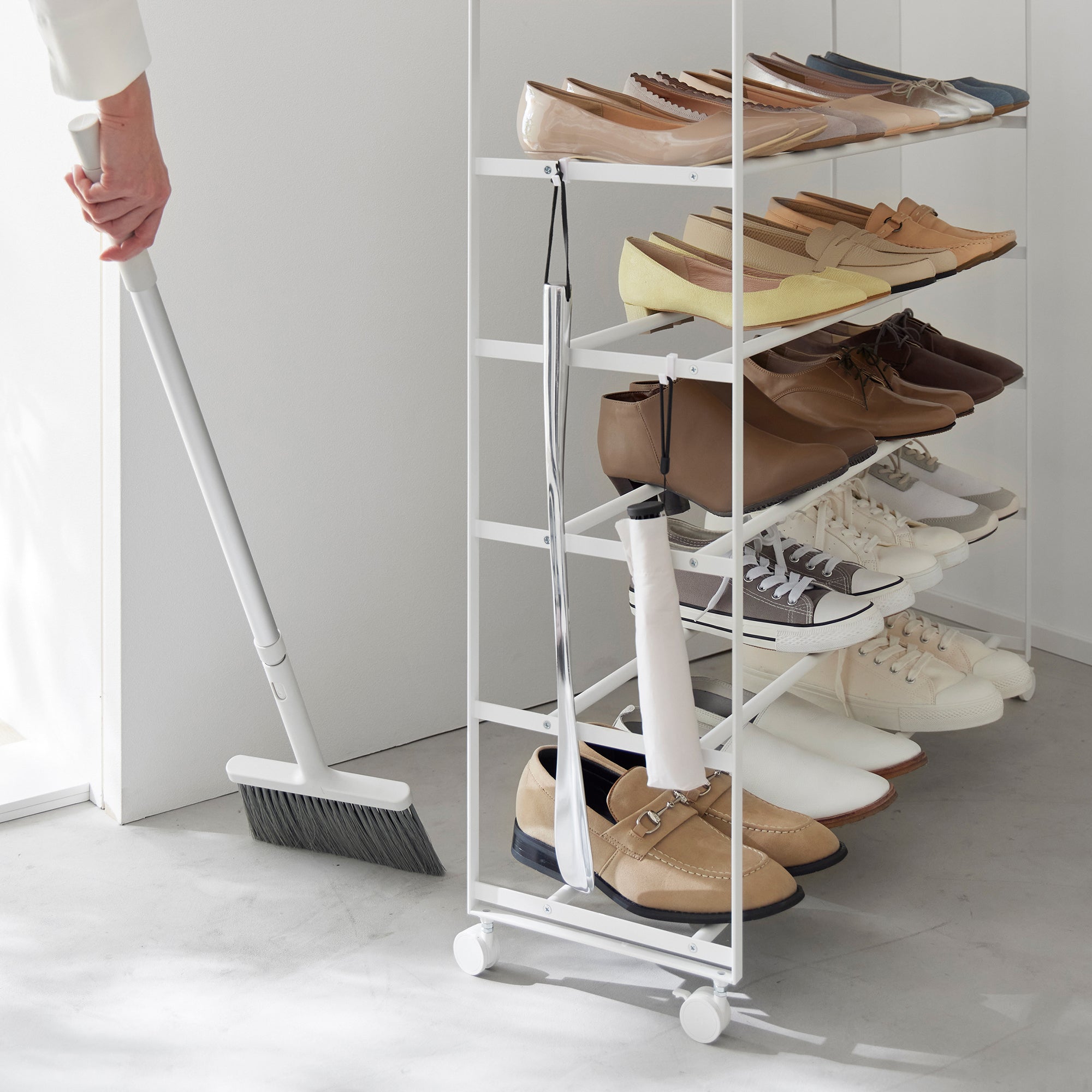Rolling Five-Tier Shoe Rack (34.25 H) - Steel + Wood - Image 6