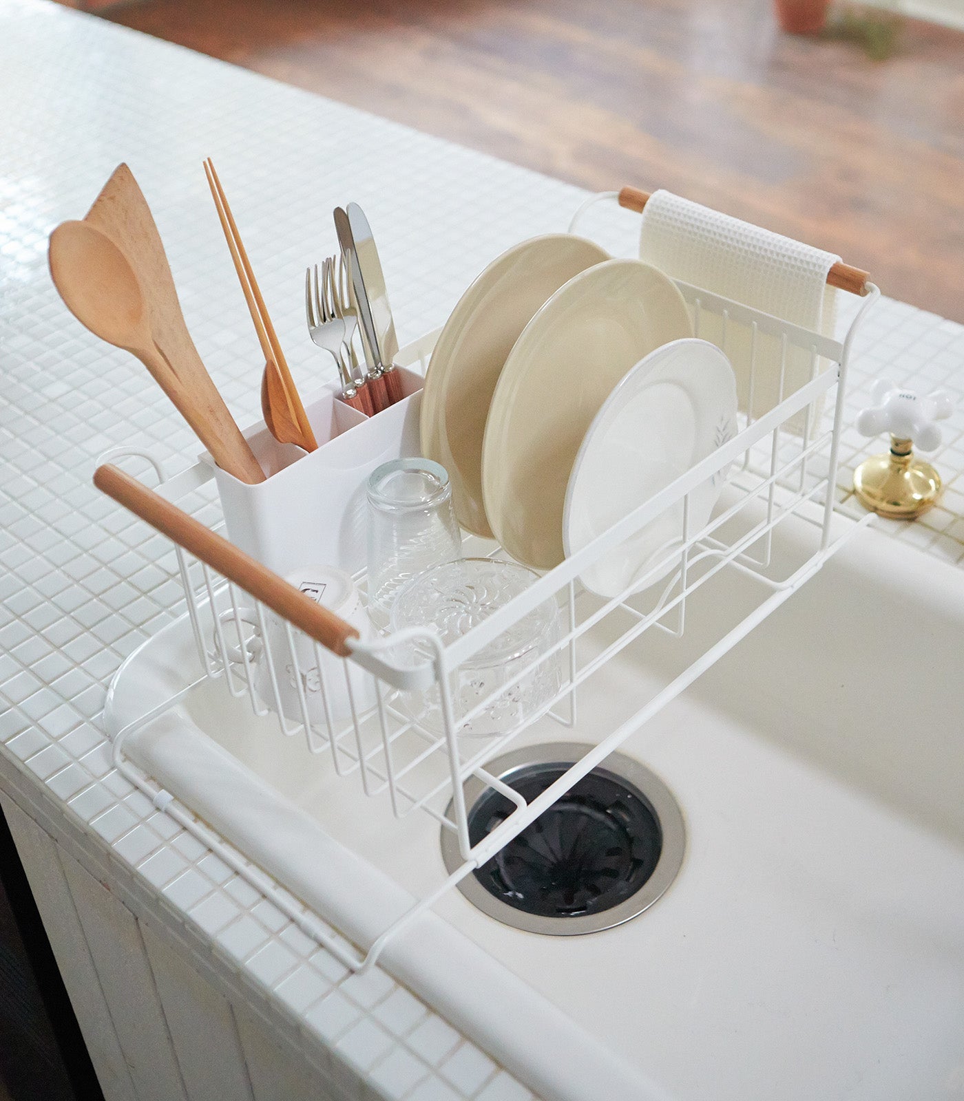 Over-the-Sink Dish Rack - Steel + Wood - Image 3