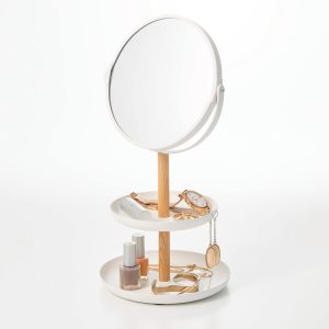 Two-Tier Jewelry Tray With Mirror - Steel + Wood