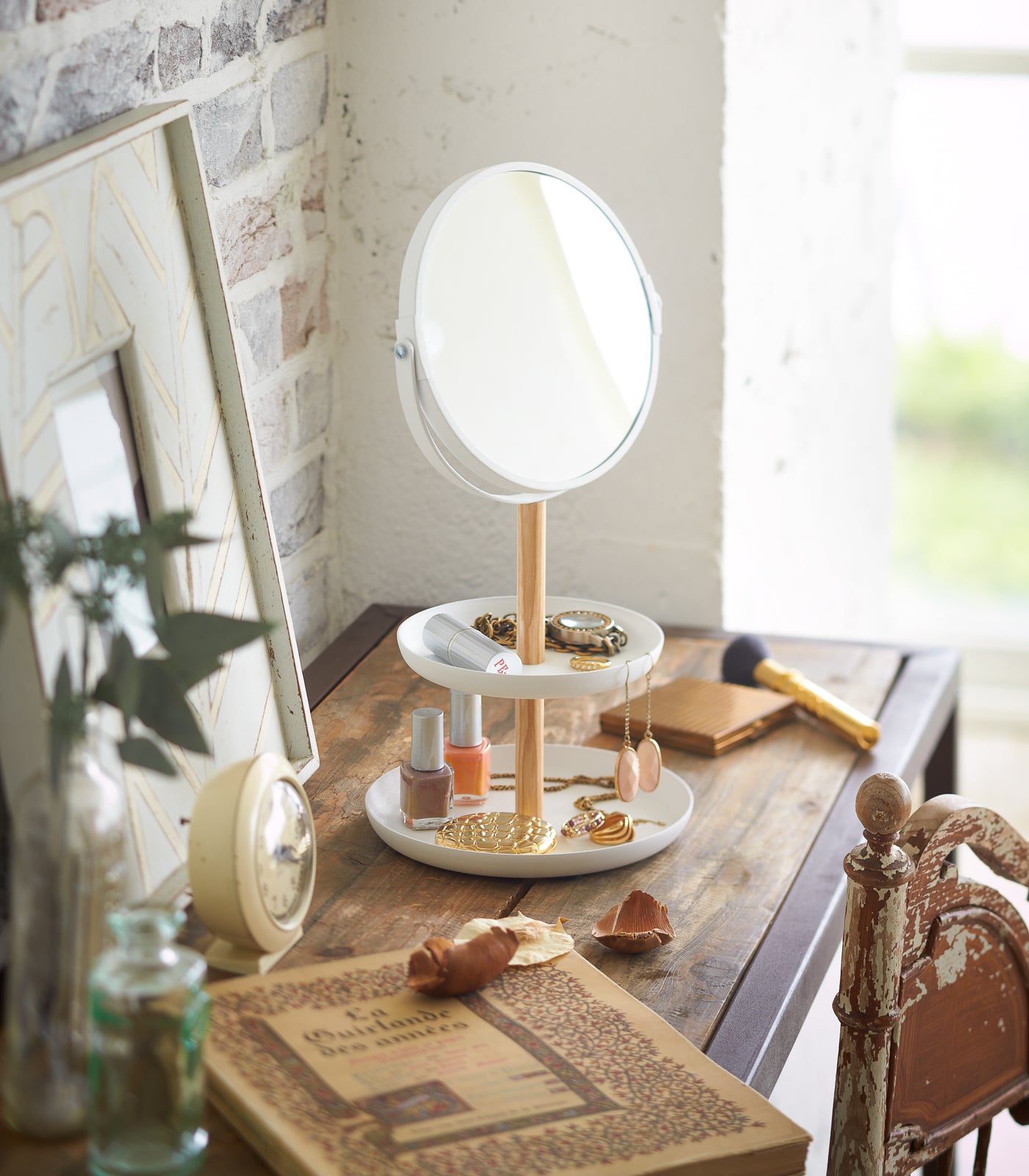 Two-Tier Jewelry Tray With Mirror - Steel + Wood - Image 2