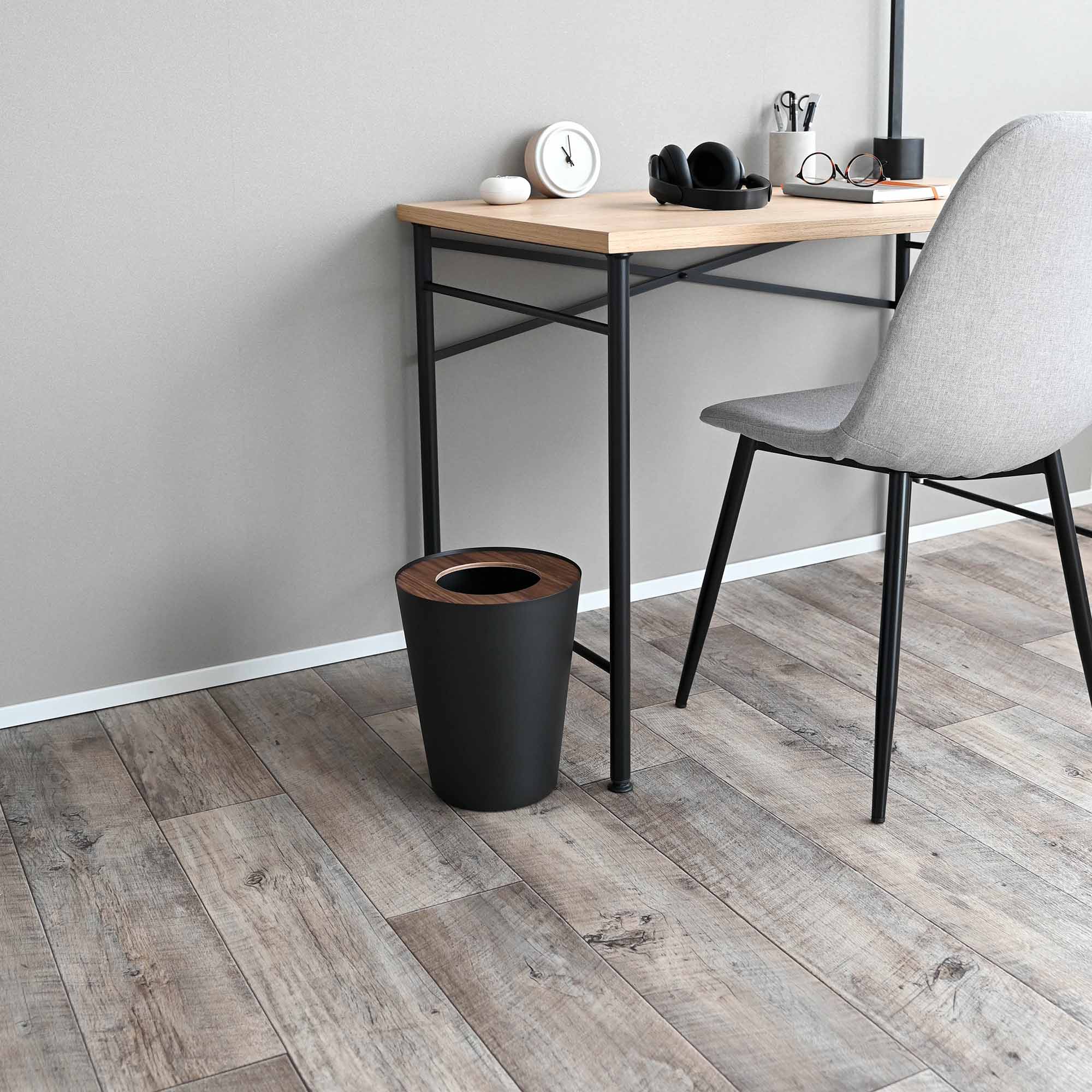 Trash Can - Round - Steel + Wood - Image 10